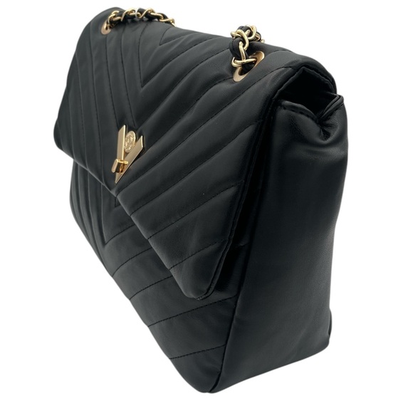 NWT Valentino Orlandi Black Quilted 2-way Handbag w/ Turn Lock & Trolley Pocket - Picture 7 of 13